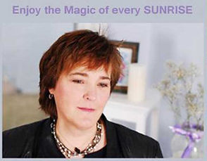 Shirley Cason, composer and recording artist, reflecting in a peaceful setting with the message ‘Enjoy the Magic of every SUN