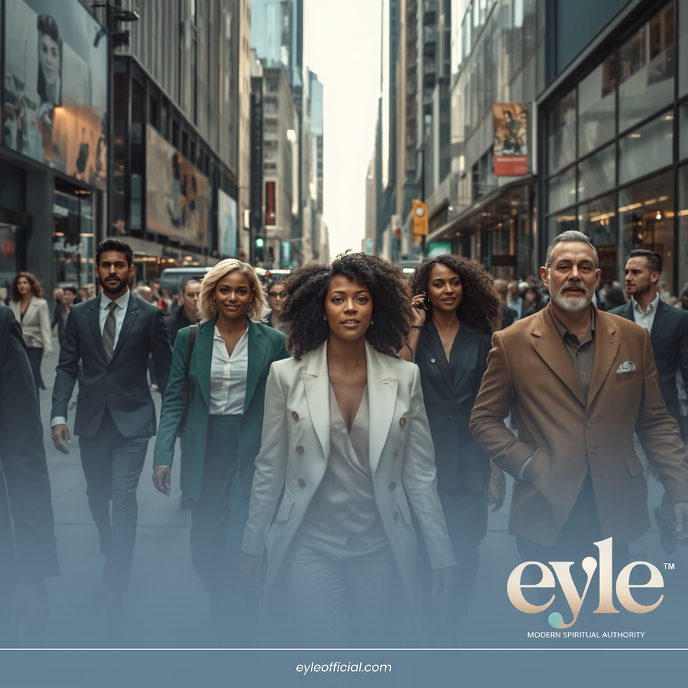 THE FUTURE OF WELLNESS IMAGE ALT TEXT:
Diverse modern professionals walking calmly through a digitally overstimulated city representing emotional wellness, intentional living, and modern peace culture.