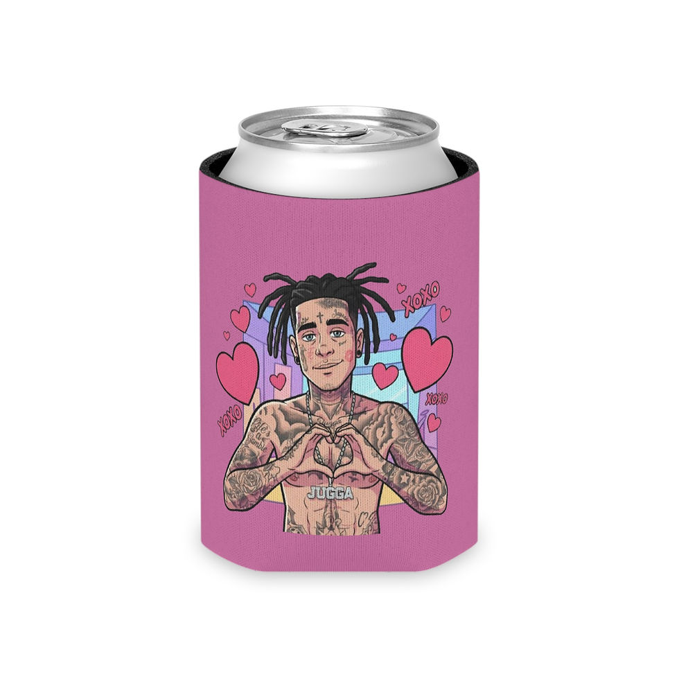 Thumbnail: Jugga2Cold Can Cooler — Pink Tattooed Heart Gesture Drink Sleeve