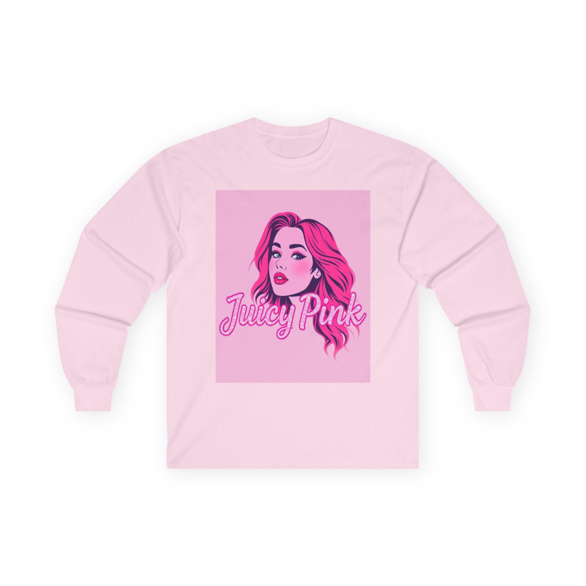 Juicy Pink Long Sleeve Tee, Trendy Graphic Tee