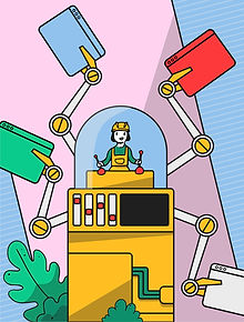 Automated machinery with many moving parts all activated at the same time.