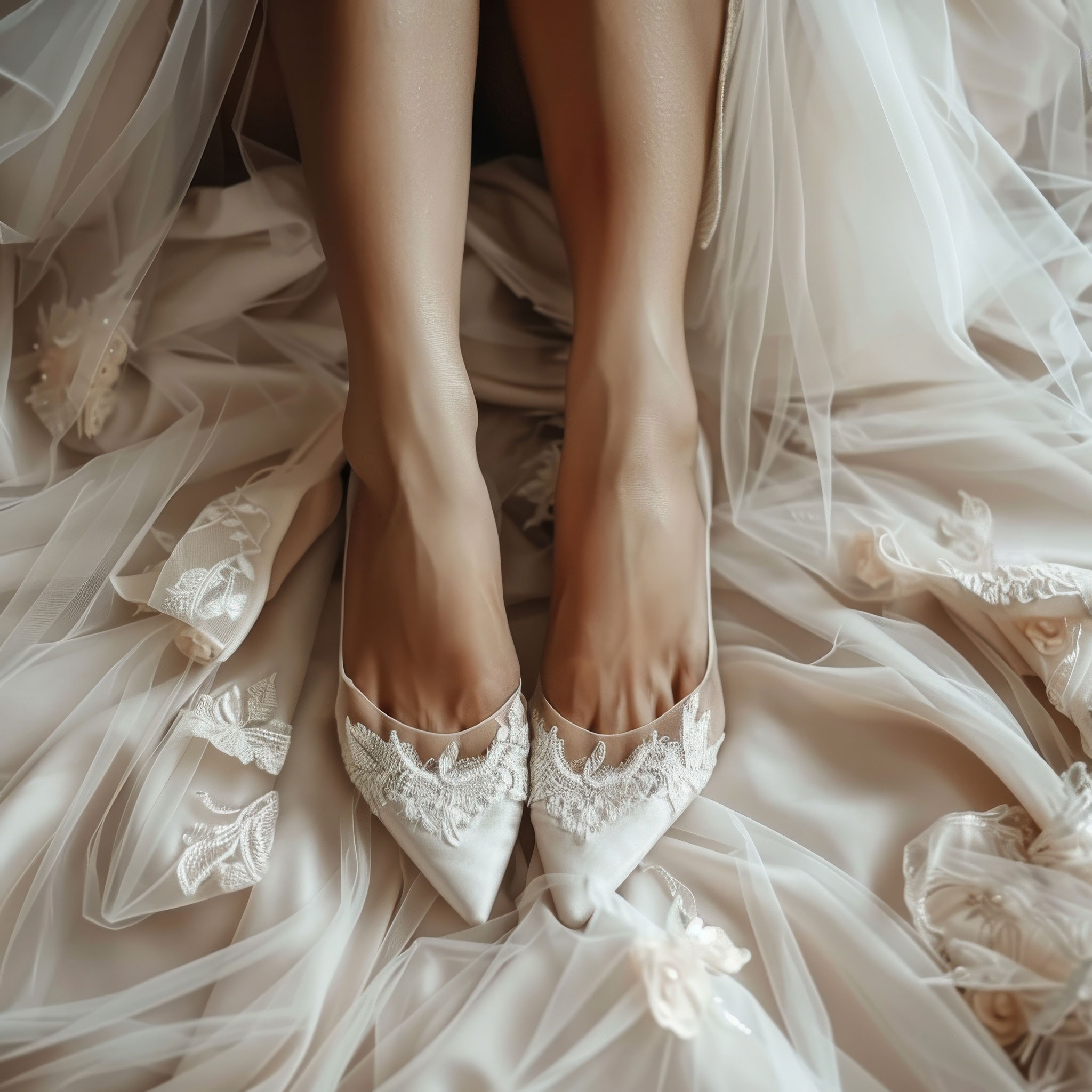 Fine art bridal boudoir photography, elegant detail of wedding heels