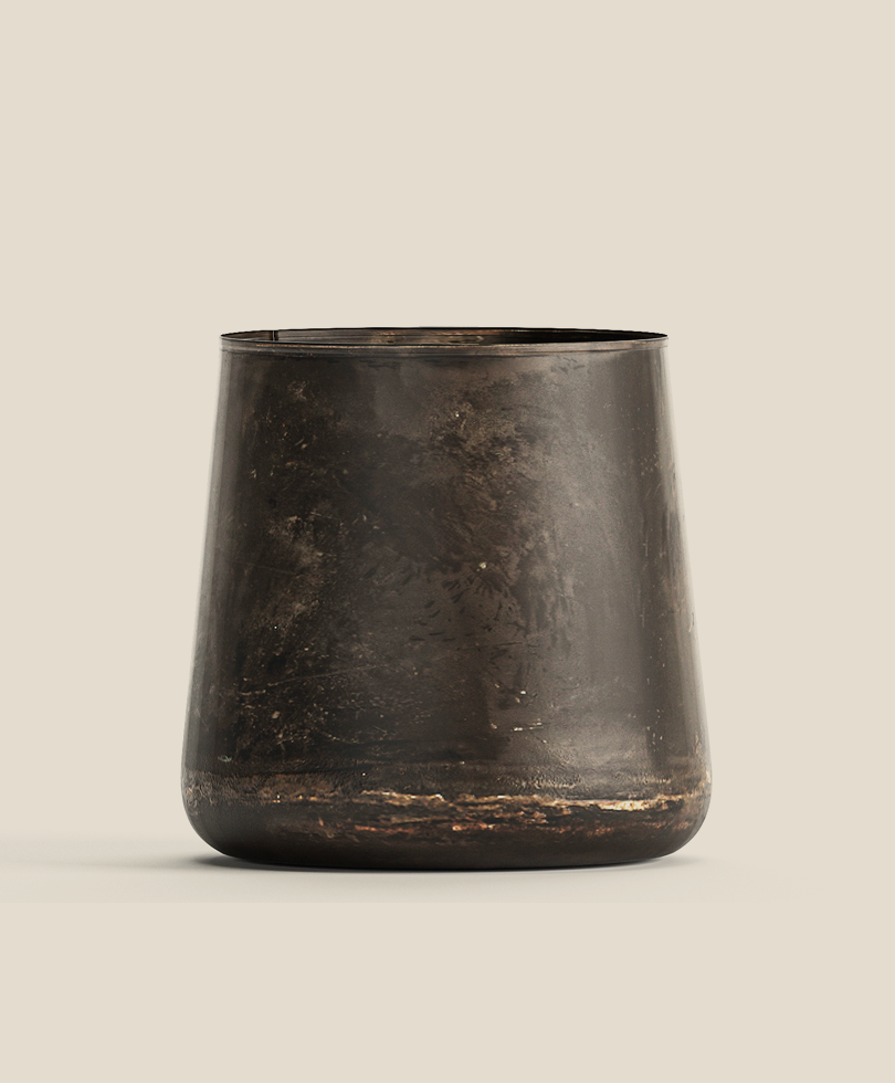 Dark metal planter, rustic design