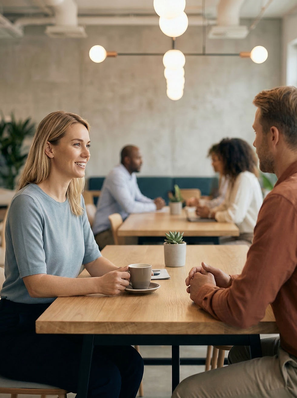 Professionals discussing talent engineering services in an office.