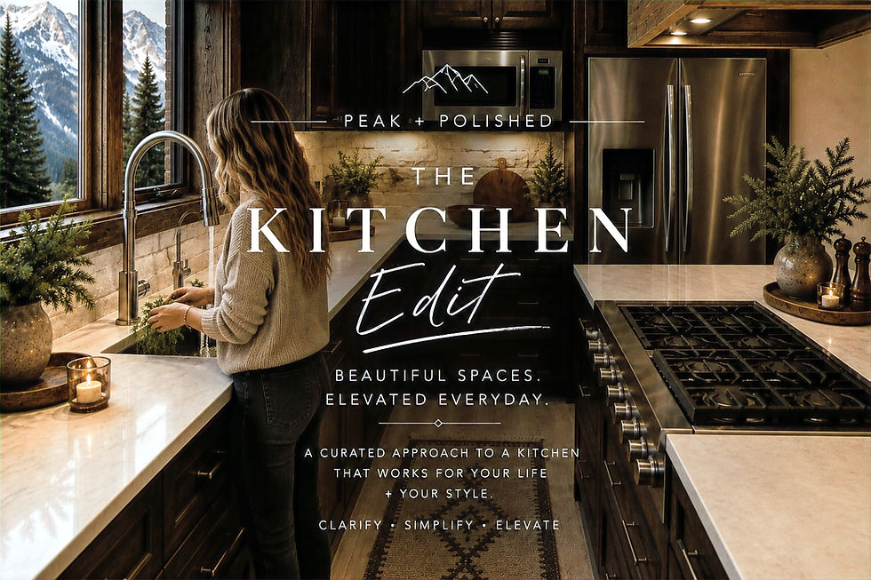 The Kitchen Edit by Peak + Polished is a curated approach to creating kitchens that are both beautiful and functional—where intentional systems, elevated essentials, and everyday rituals come together effortlessly.
modern alpine kitchen
luxury kitchen design
mountain home kitchen
dark wood kitchen cabinets
intentional kitchen organization
kitchen edit ideas
modern mountain home design
elevated kitchen essentials
functional kitchen inspiration
luxury chalet kitchen