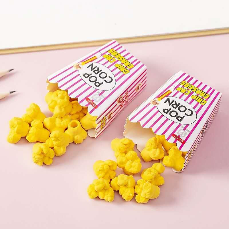 Thumbnail: Cute Popcorn Shape Grip Cap Pencil Erasers