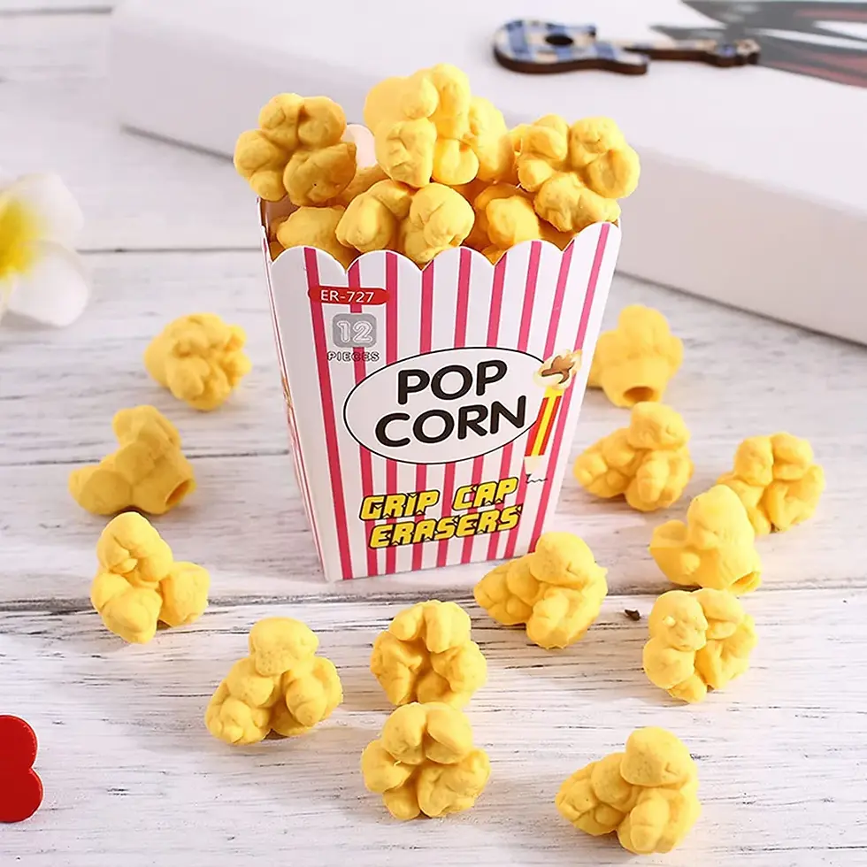 Thumbnail: Cute Popcorn Shape Grip Cap Pencil Erasers