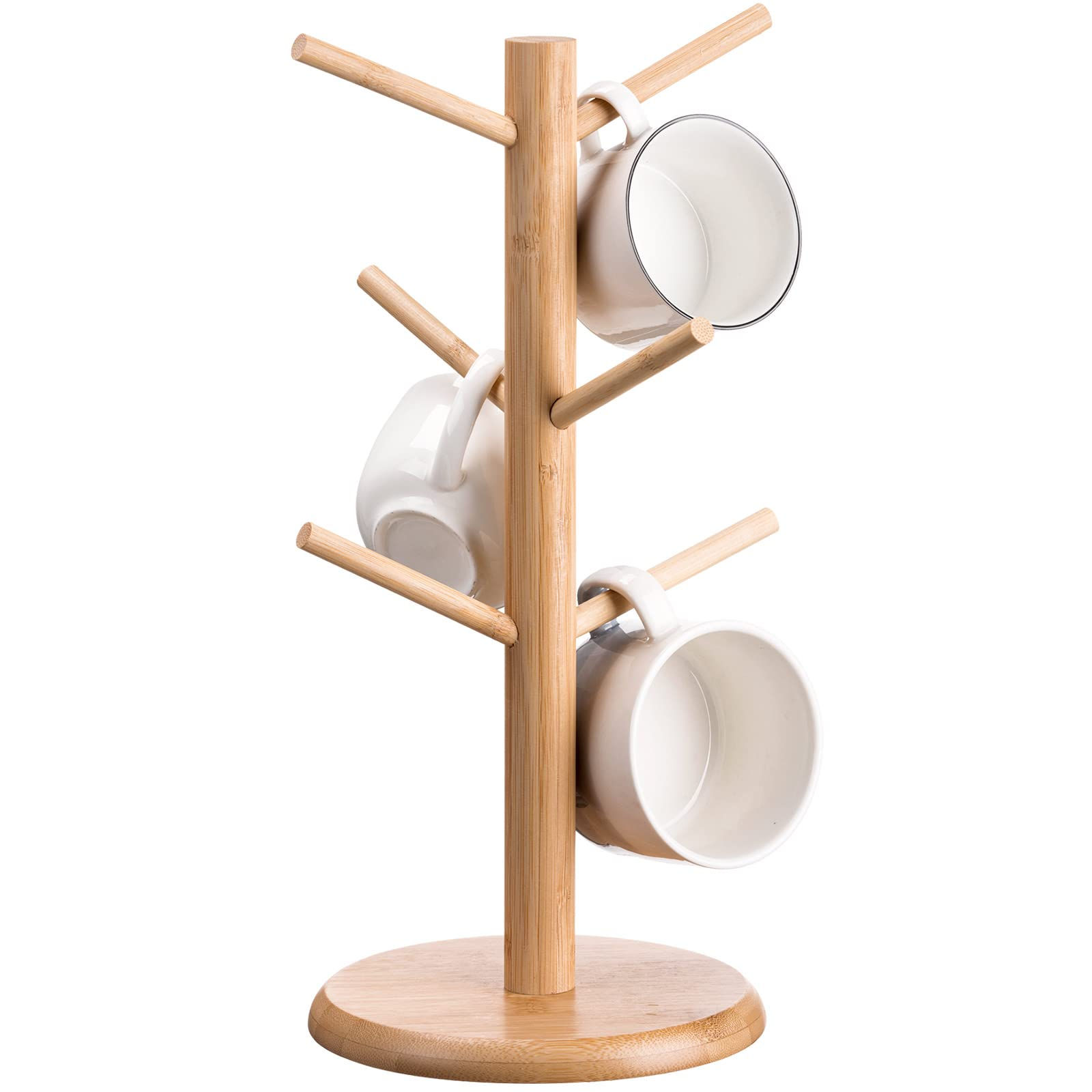 Patelai Coffee Mug Tree with 6 Hooks Wood Mug Holder Tree Mug Stand Hanger Kitch