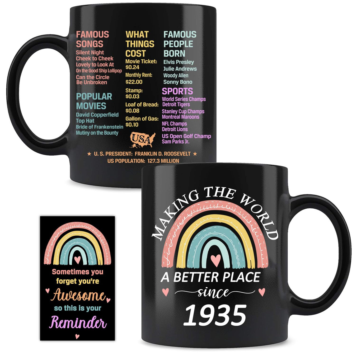 Boho 90th Birthday Cups 1935 Old Time Information Birthday Gifts for Women Funny