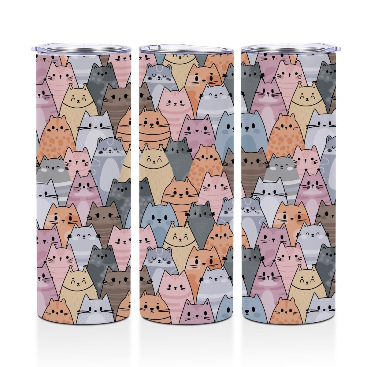PQV Cute Cat 20 oz Skinny Tumbler Stainless Steel Slim Insulated Tumblers Straig