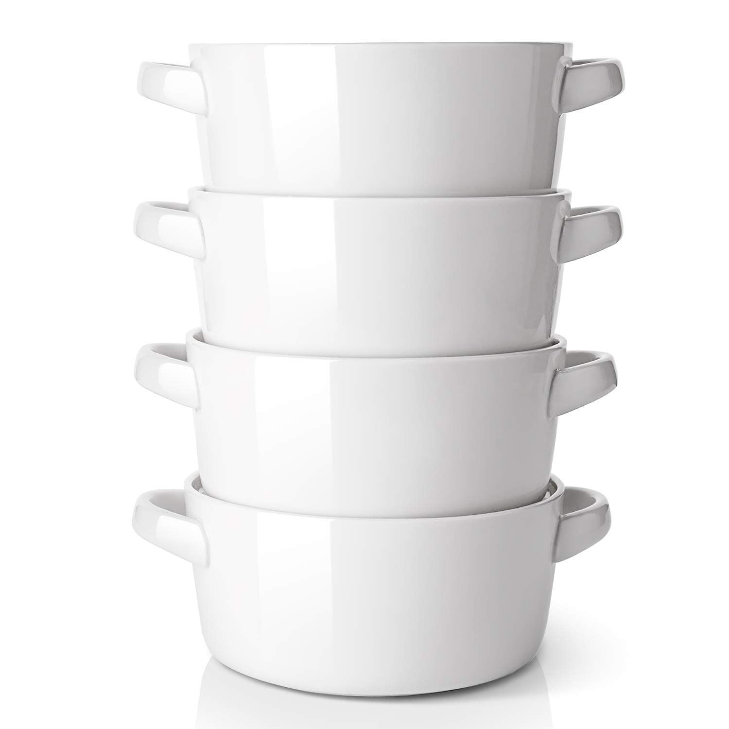 DOWAN Soup Bowls with Handles 24 ounces Ceramic Cereal Bowl Set for kitchen Whit