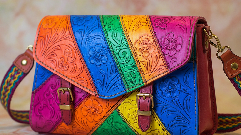 Close-up de bolsa de couro artesanal com textura natural