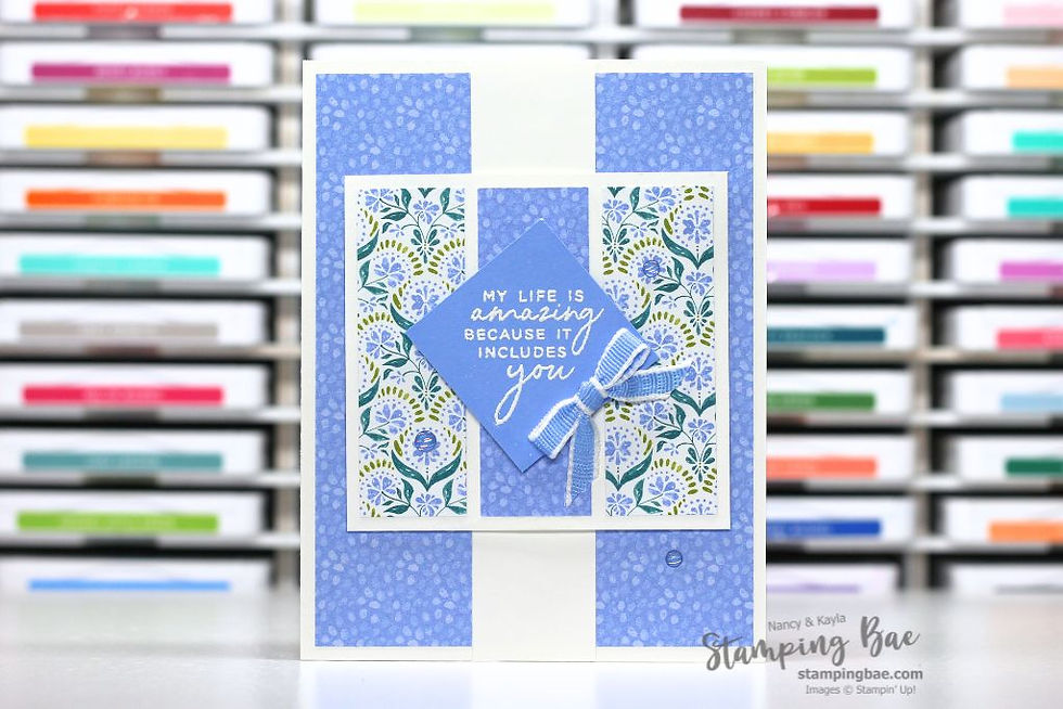 White Embossed Diamond Sentiment Card with the Tile Garden Stamp Set