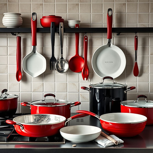red black and white sophisticated culinary tools, pots, pans.jpg