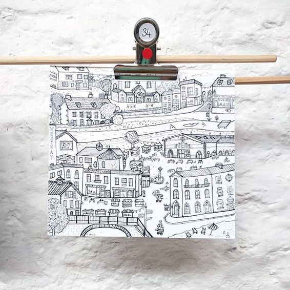 A black and white detailed illustration of Frome.