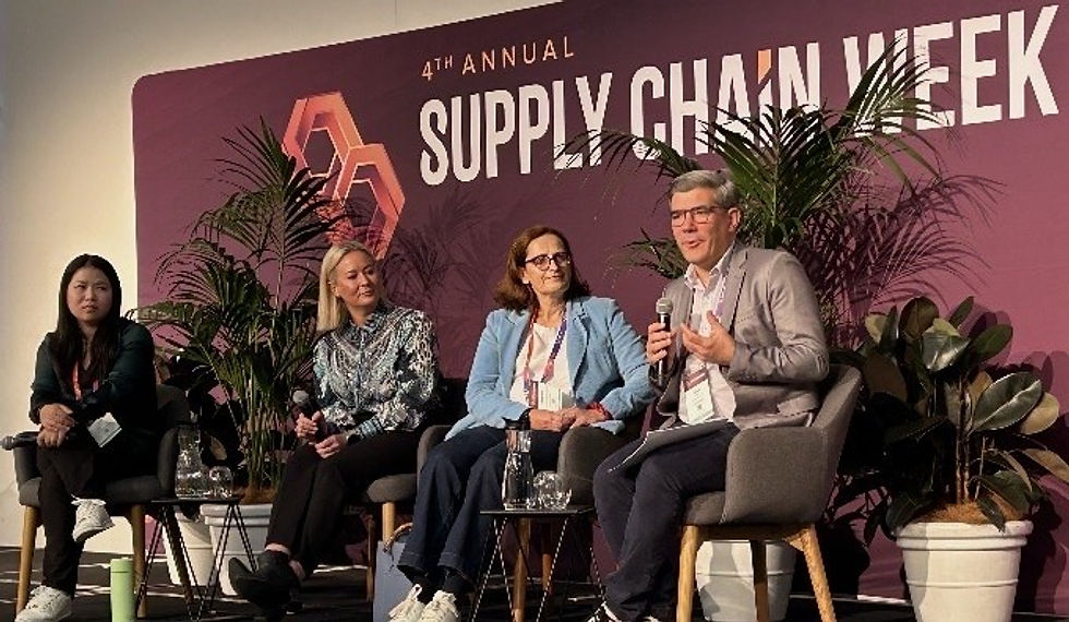 Stage photo, Alexandra Riha seated with fellow panellists at Supply Chain Week Sydney 2026, ICC Sydney.