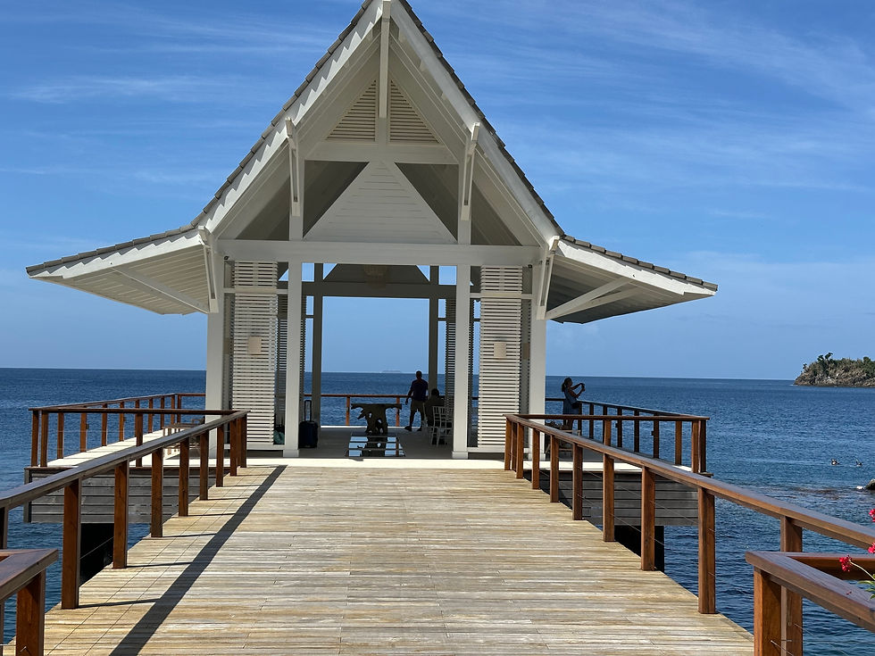 Dream wedding location: the over-the-water chapel at Sandals St. Vincent, where couples can exchange vows with the ocean as their backdrop.