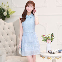 2015夏装新款韩版女装百搭小清新蕾丝连衣裙镂空雪纺背心裙子女潮