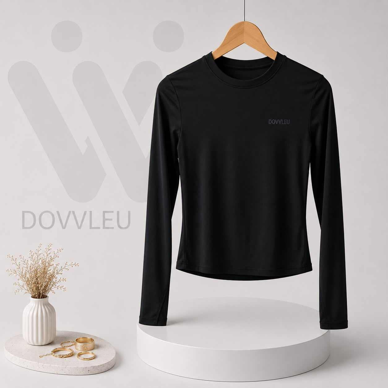 Camiseta negra de manga larga Dovvleu