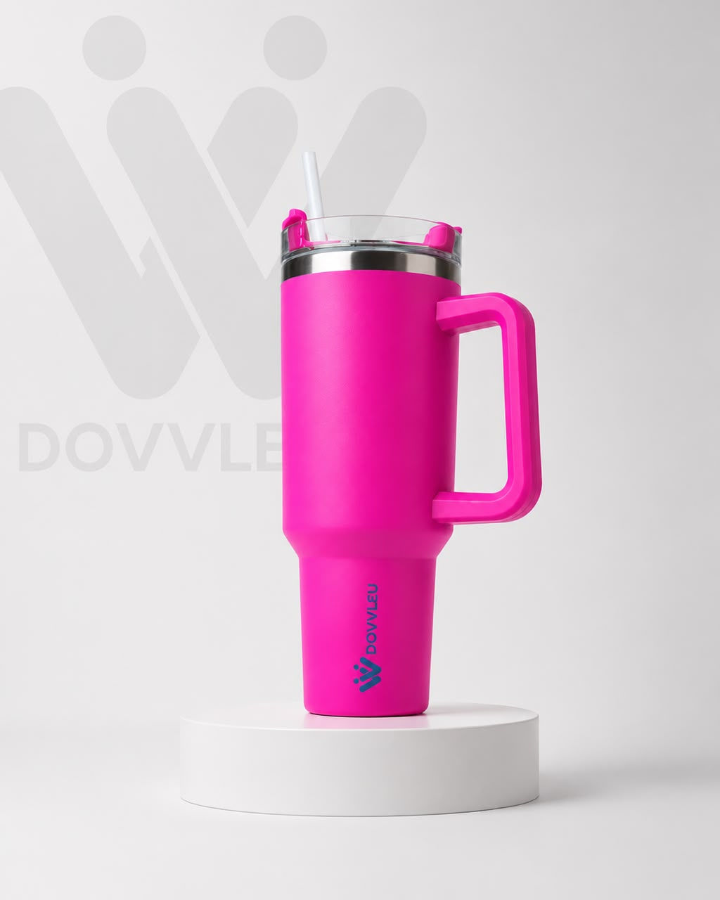 Vaso térmico Dovvleu rosa con asa y pajita