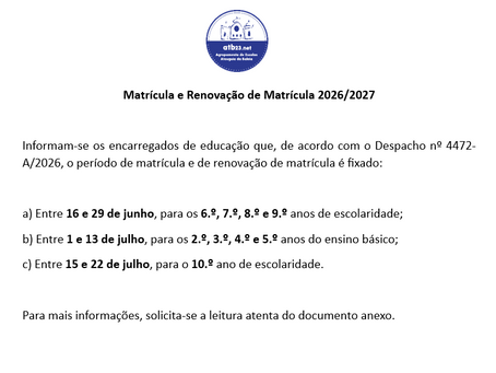 Matrícula e renovação de matrícula 2026/2027