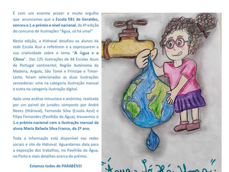EB1 de Geraldes ganha 1º prémio nacional no concurso deilustração manual “Água, Só Há Uma!”