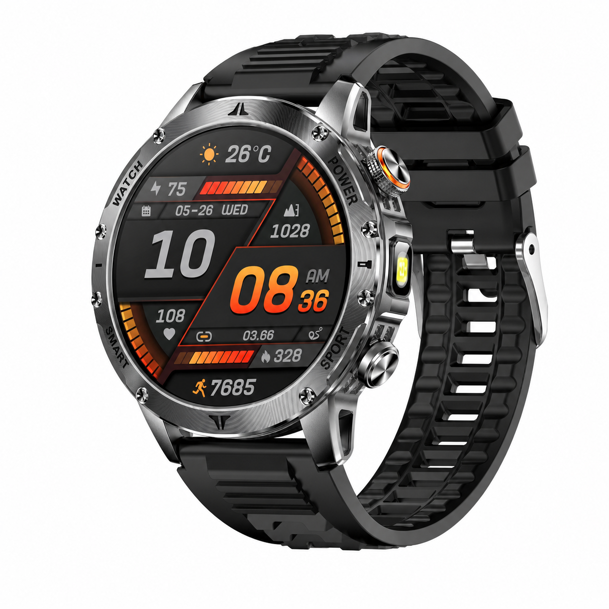 Miravila Outdoor Tactical Smart Watch – 1100mAh, IP68, Call & 100+ Sports