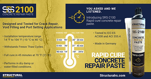 SRS 2100 Concrete Repair Paste designed for repairing block walls, cracks, mortar joints. Designed and tested for crack repair, void filling and carbon fiber wall reinforcement