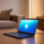 Open laptop with blue light emitting from screen