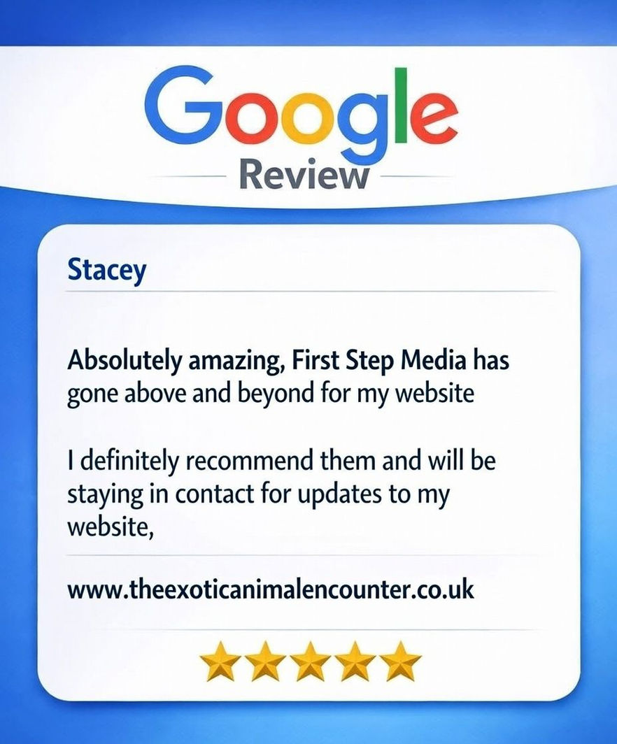 5 Star Google review for www.firststepmedia.co.uk