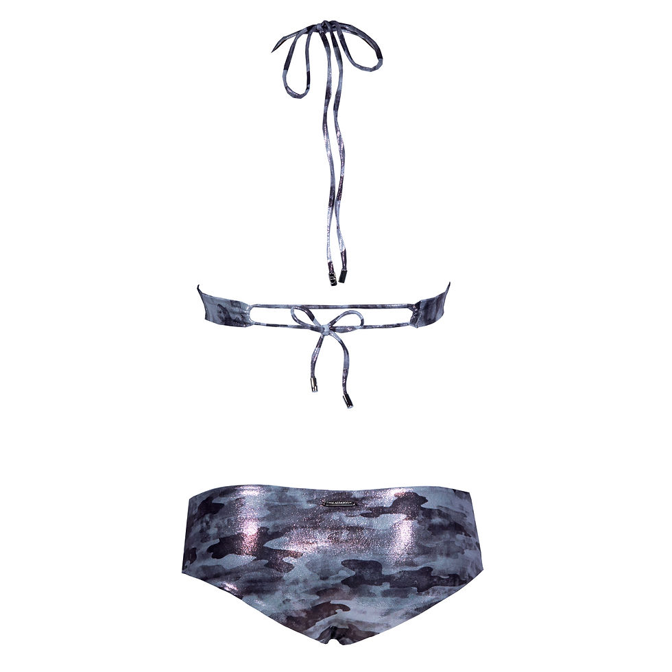 Thumbnail: Silver Camouflage Halter Bikini with Swarovski