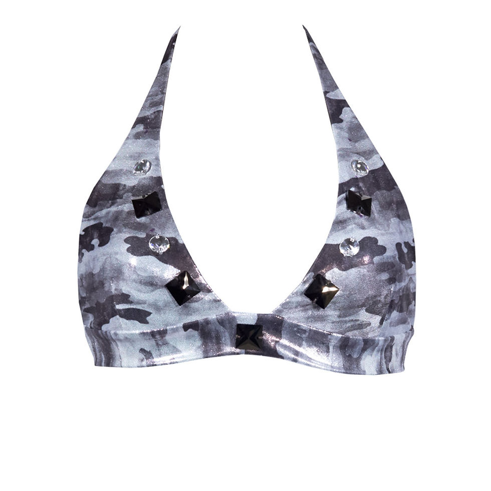Thumbnail: Silver Camouflage Halter Bikini with Swarovski