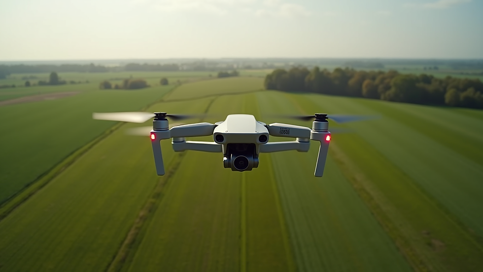 High angle view of a drone flying over a large agricultural estate