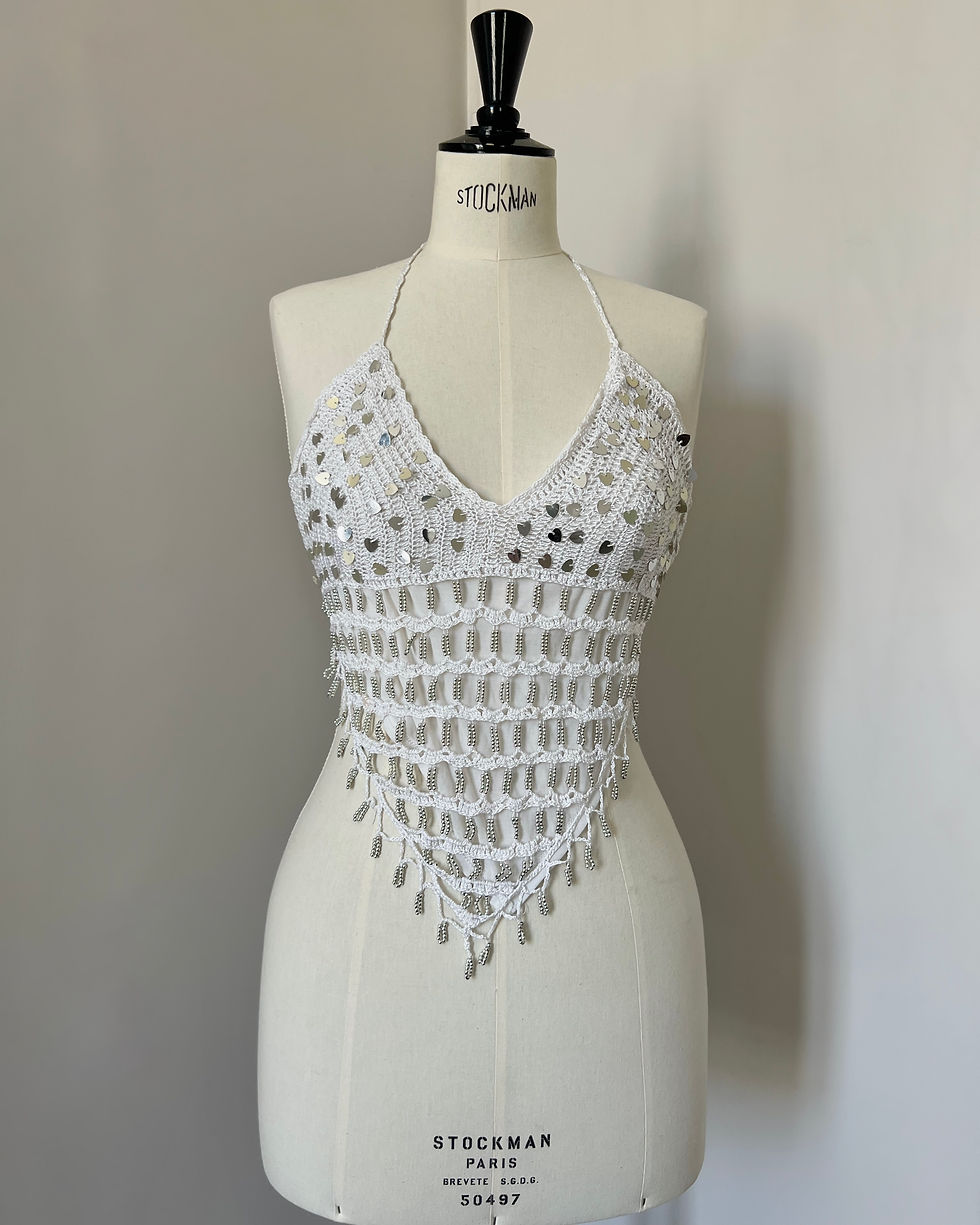 Miniature : Top au crochet "Romy" blanc à sequins