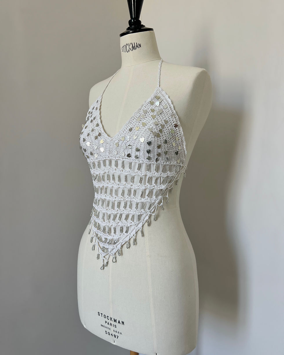 Miniature : Top au crochet "Romy" blanc à sequins