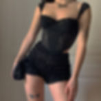 Corset Vintage à épaulettes noir vue porté et de face