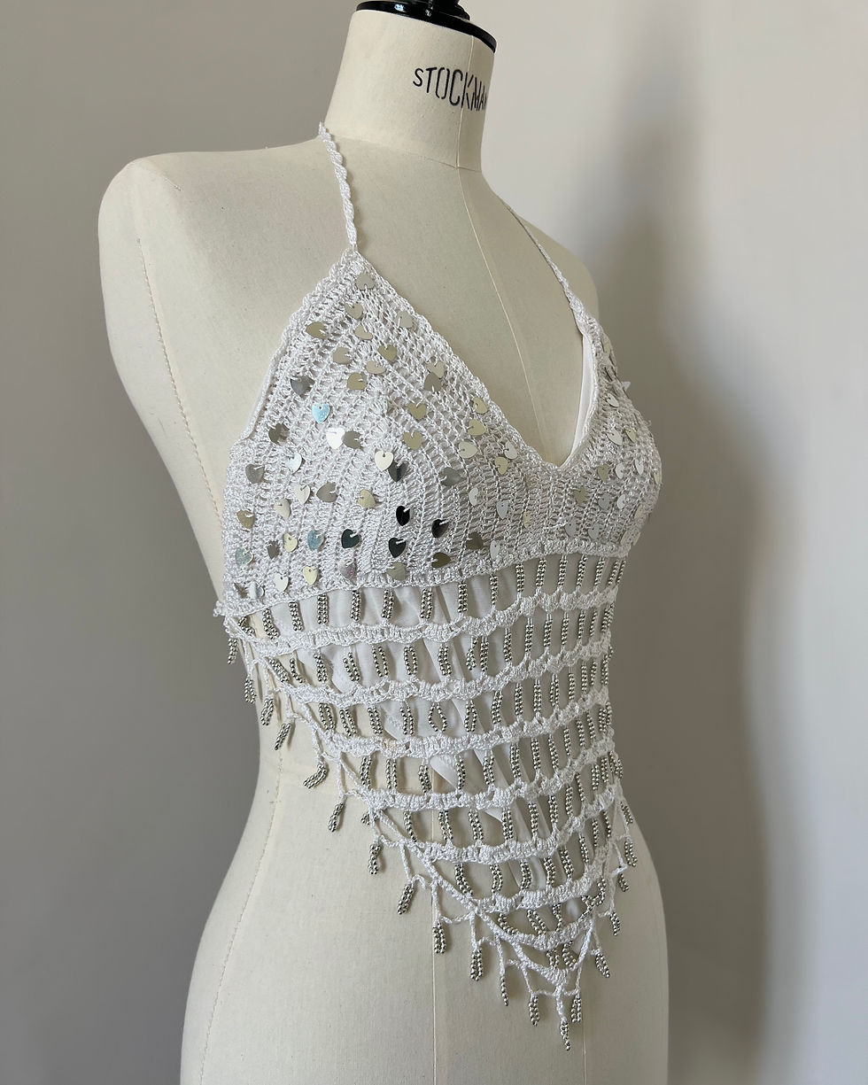 Miniature : Top au crochet "Romy" blanc à sequins
