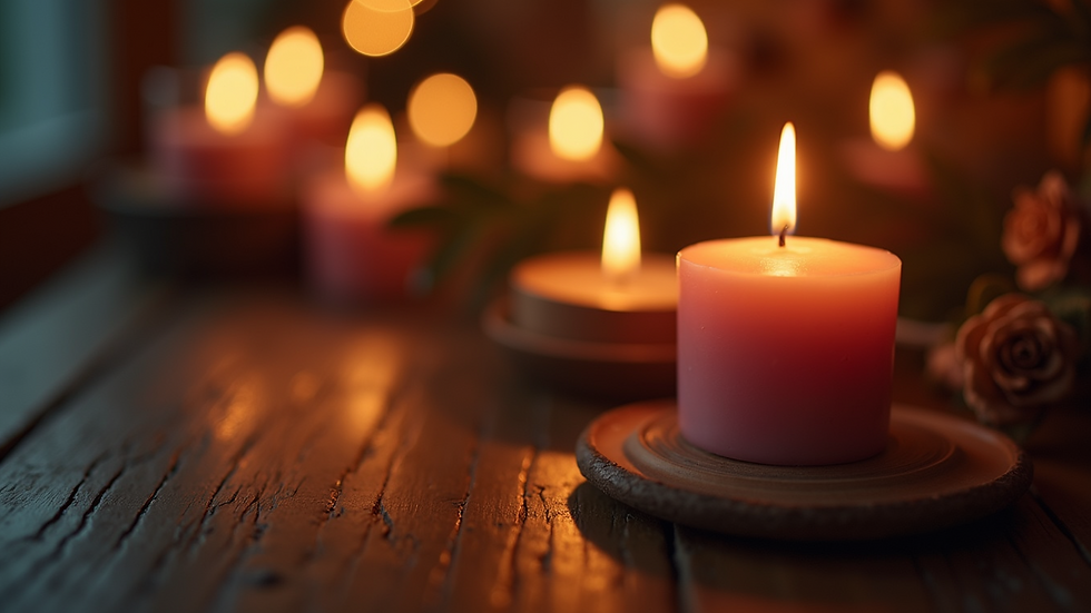 Close-up view of a luxurious candle burning in a cozy atmosphere