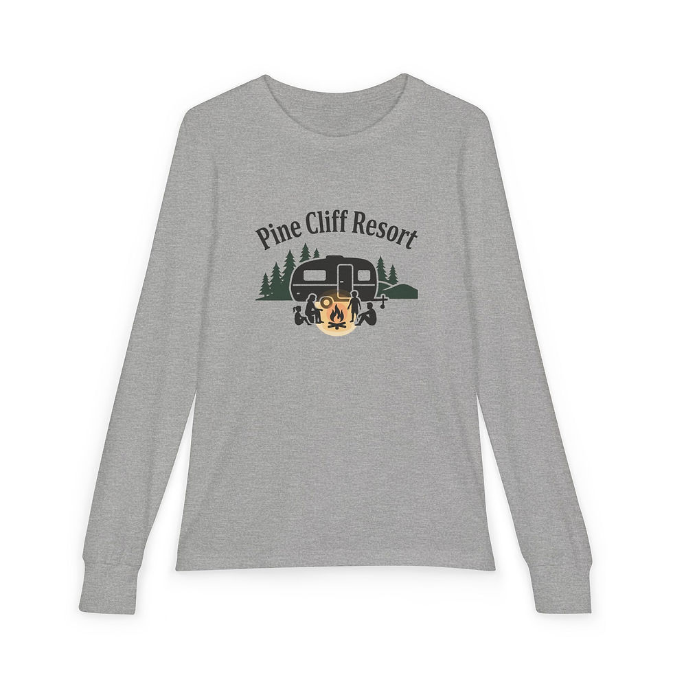 Thumbnail: Pine Cliff Resort Youth Long Sleeve Tee — Camper, Campfire & Forest Kids Shirt
