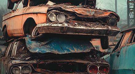 Stacked Old Cars Awaiting Recycling
