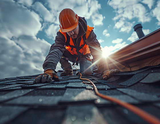Roofer inspecting the roof 