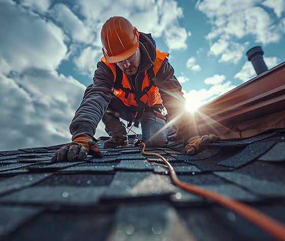 Roofer inspecting the roof