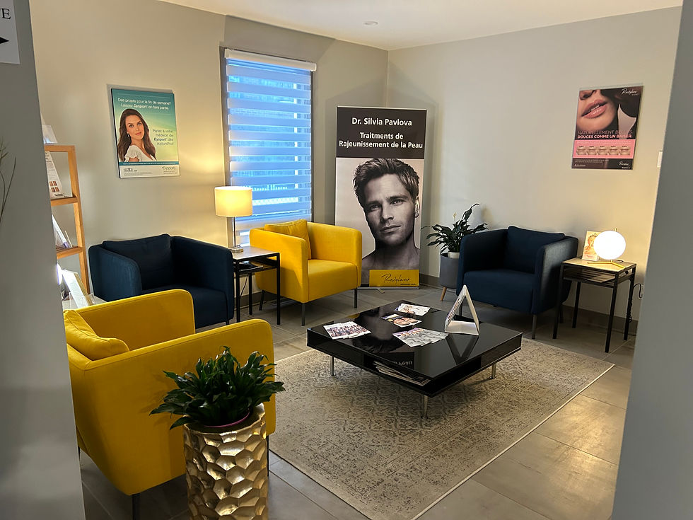 Waiting room with posters and comfortable seating