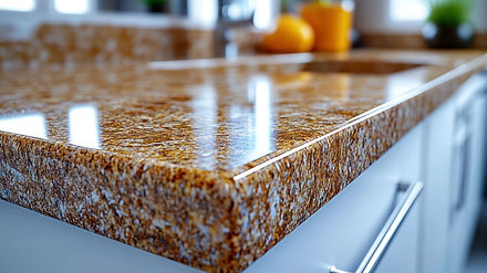 Polished granite countertop corner