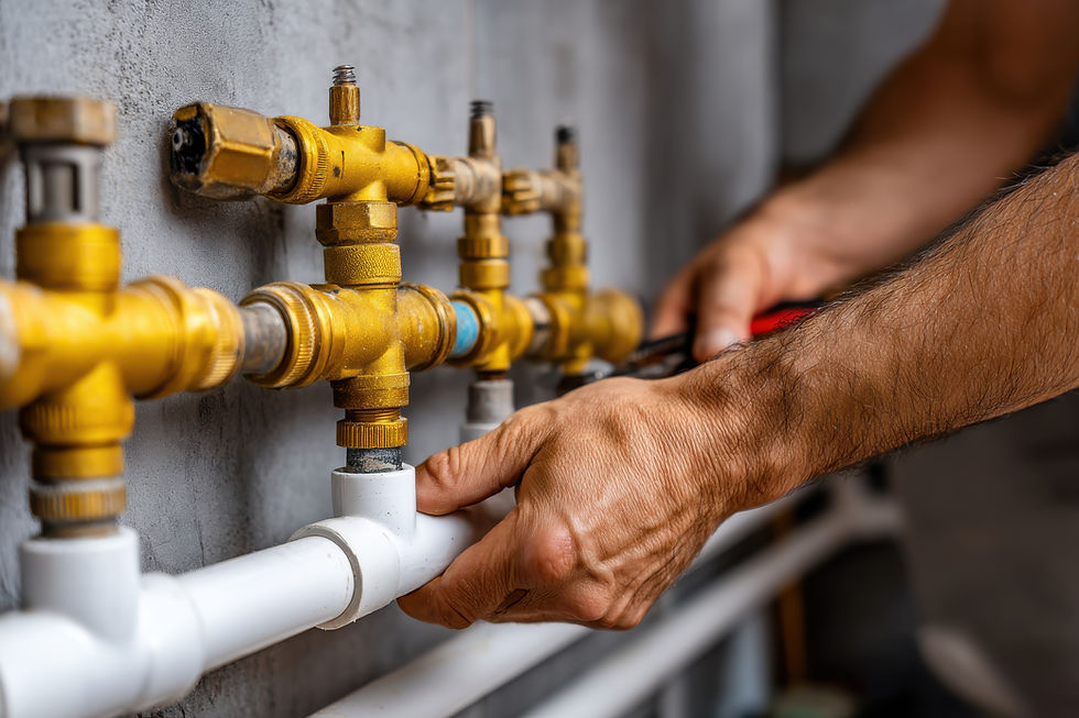 A skilled plumber expertly connects white pipes