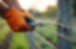 Man wearing orange protective gloves setting fencing 