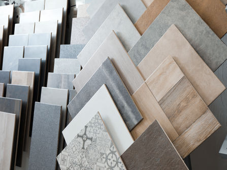 Many samples of tiles on display in store