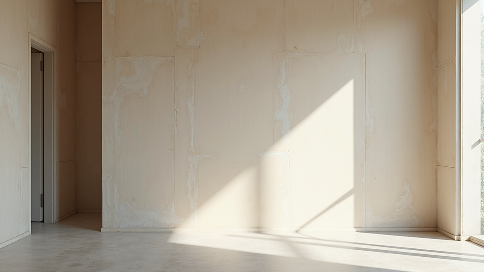 High angle view of a room with layered drywall installation