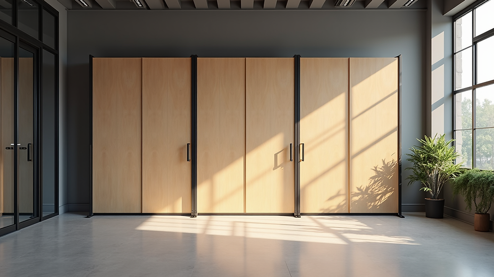 Eye-level view of a portable acoustic wall kit set up in a modern office space