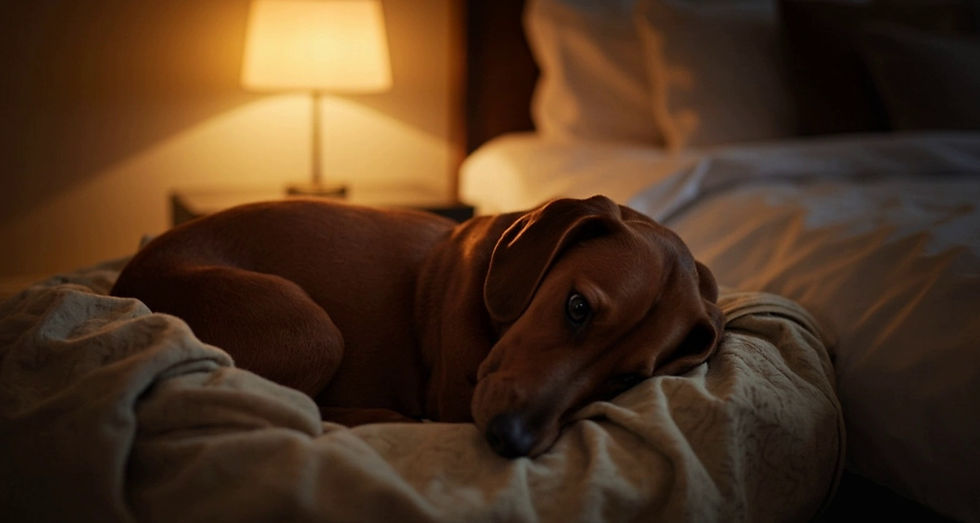 Un dachshund dormido en su cama 